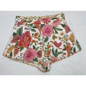 FARM RIO Women's XL Macaw Bloom Linen Shorts High Waist Tropical Floral Bird